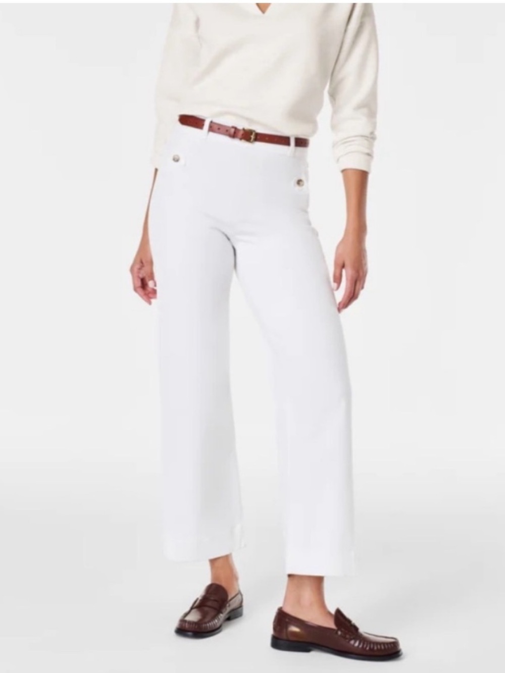 Spanx Stretch Twill Pull-On Cropped Wide Leg Pant Size Small Petite